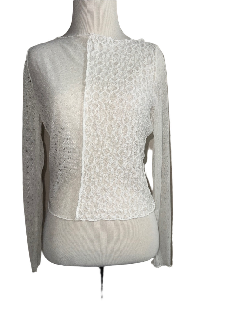Self Esteem White Mesh Long Sleeve Top